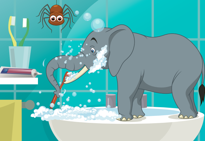 Ein Elefant putzt sich in der Badewanne