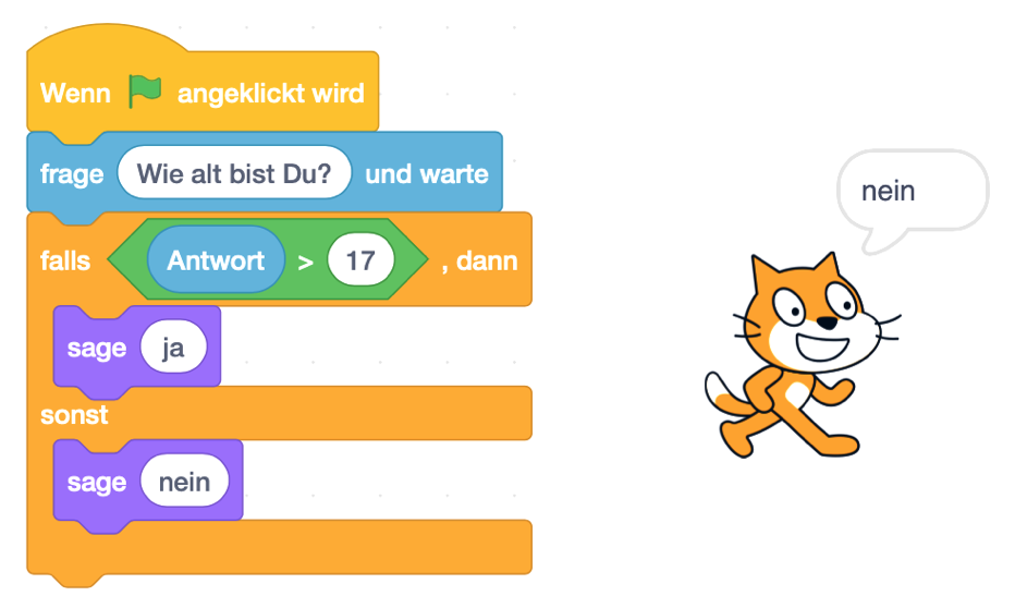 Ein Skript in der visuellen Programmiersprache Scratch