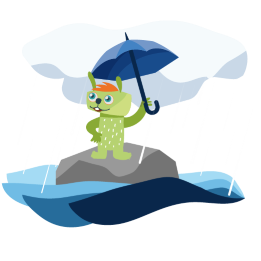 Die Comicfigur Lila mit Regenschirm